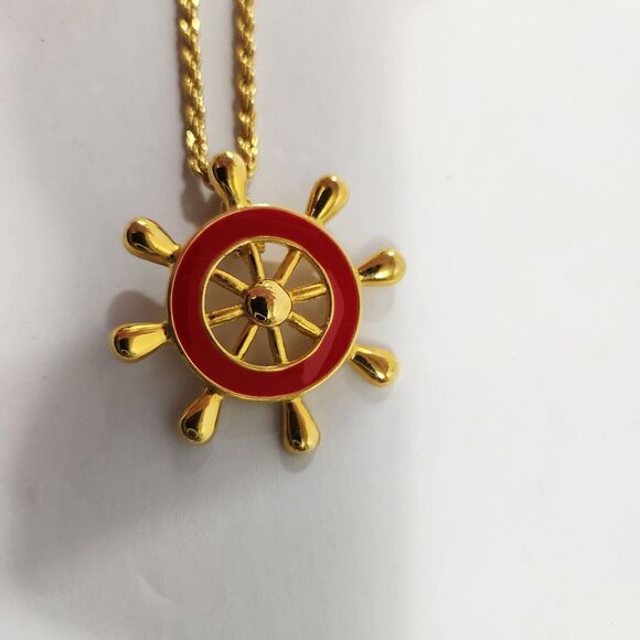 Two Necklaces Gold Toned  Red And A White Sailors Boat Steering New - Picture 3 of 11